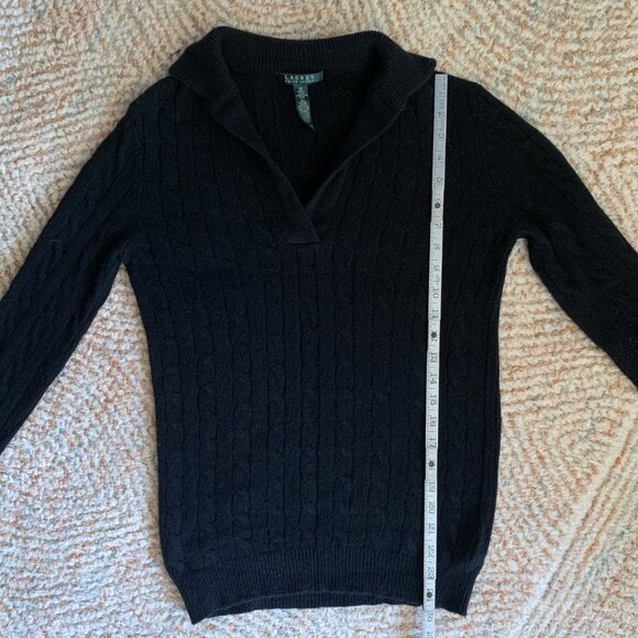 Lauren Ralph Lauren Black Collared Cable Knit Sweater Women's Size Medium Lambsw - Picture 6 of 10